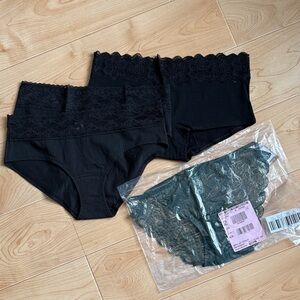 Victoria’s Secret Black Panties & Madewell Green Lace Panty Lot of 4 Sz M new